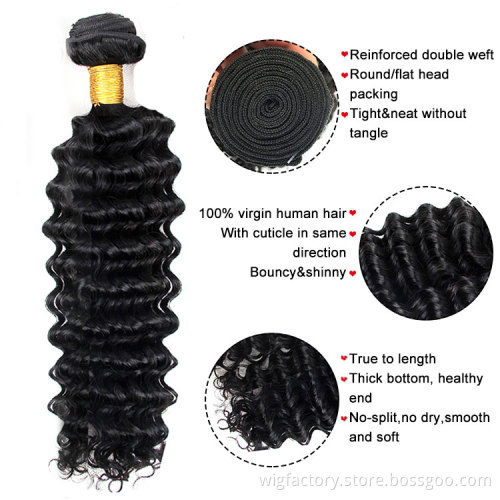 human hair bundles  raw indian hair, natural color cuticle aligned  hair, deep wave hair products